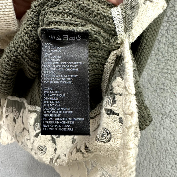 Pins & Needles Anthro Tunic Sweater Women Small Green Lace Trim Boho Grunge 90s - Picture 6 of 6